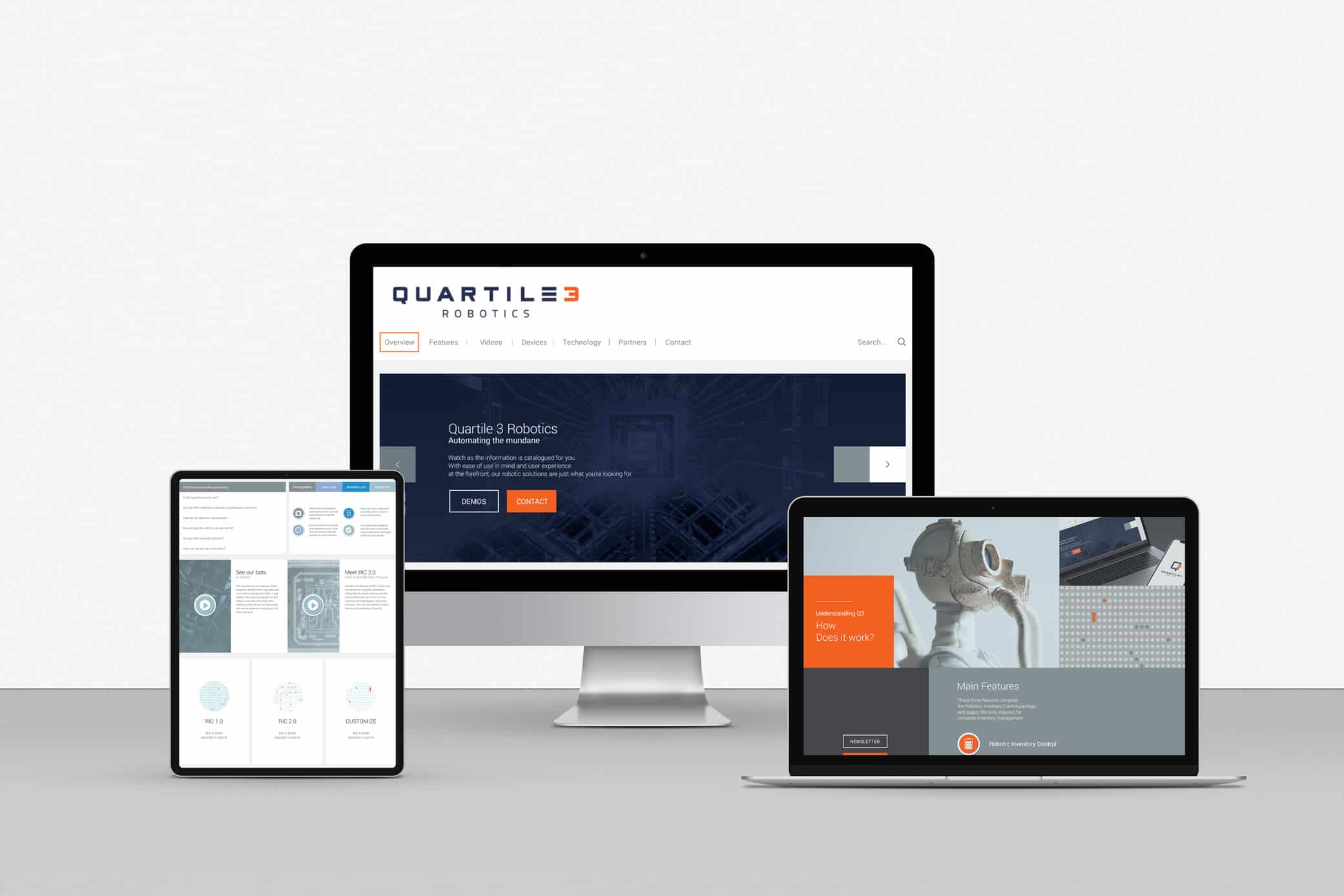 Quartile 3 Robotics technology company web design aligning with the tech-focus of the brand, incorporating sleek images of circuits, droids, and computers.