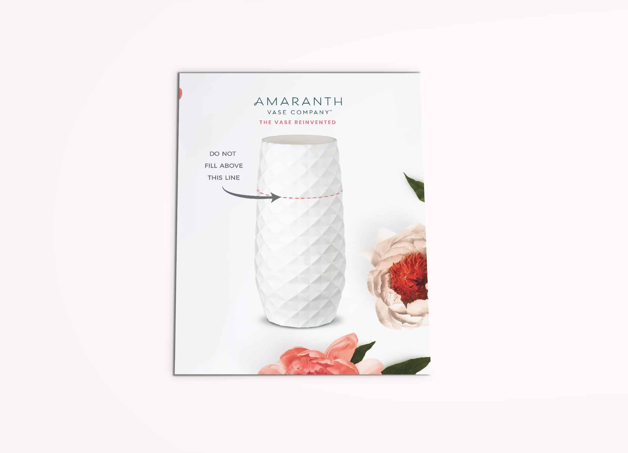 Amaranth Vase instructional postcard against light pink background.