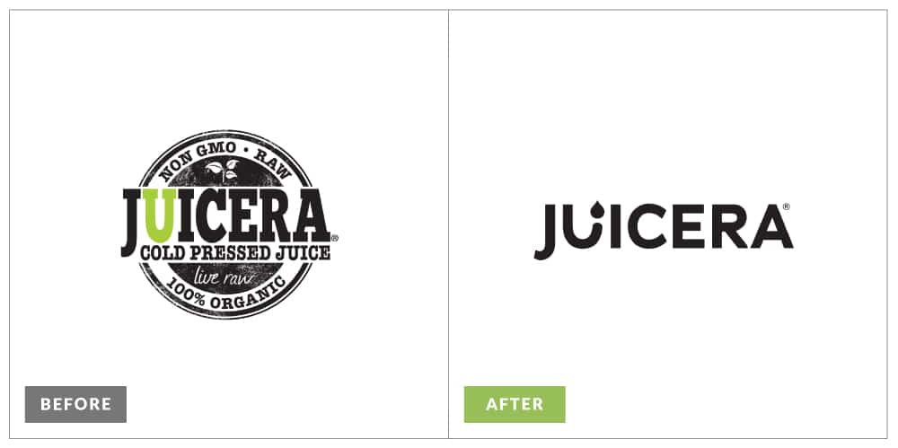 Rebranding your logo for Juicera, showcasing before and after images side by side.
