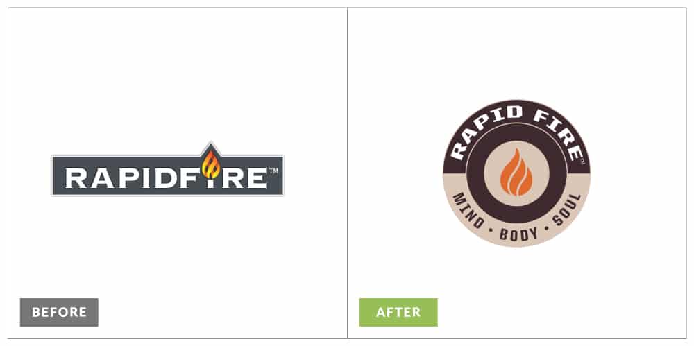Rebranding your logo for Rapid Fire, showcasing before and after images side by side.