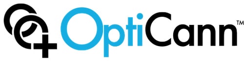 OptiCann original logo design with "Opti" in blue and "Cann" in black font next to a medicinal symbol.