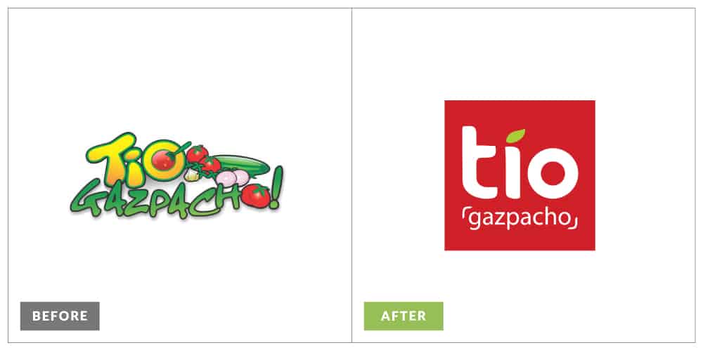 Tio Gazpacho before and after redesign of logo featured side by side.