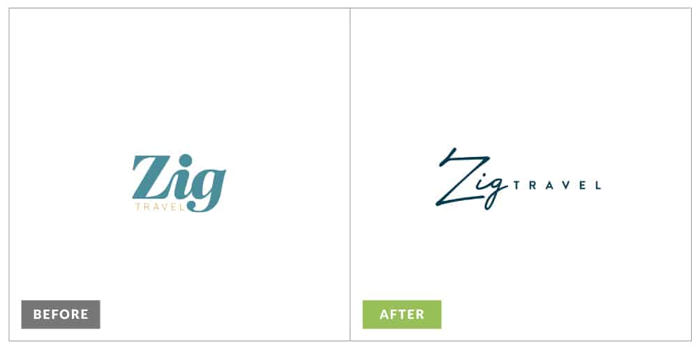 Zig Travel redesign of logos, showcased side by side.