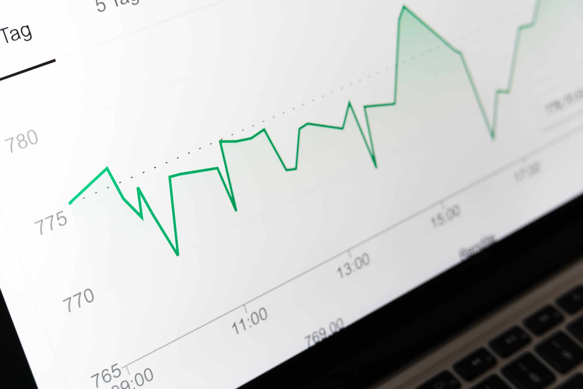 Email marketing metrics shown on computer screen in a line graph format.