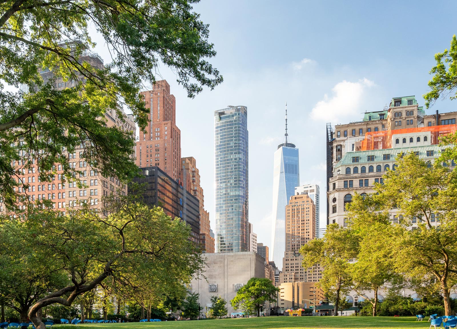 Packaging design for companies located in New York City, image showcasing a park with buildings and trees.