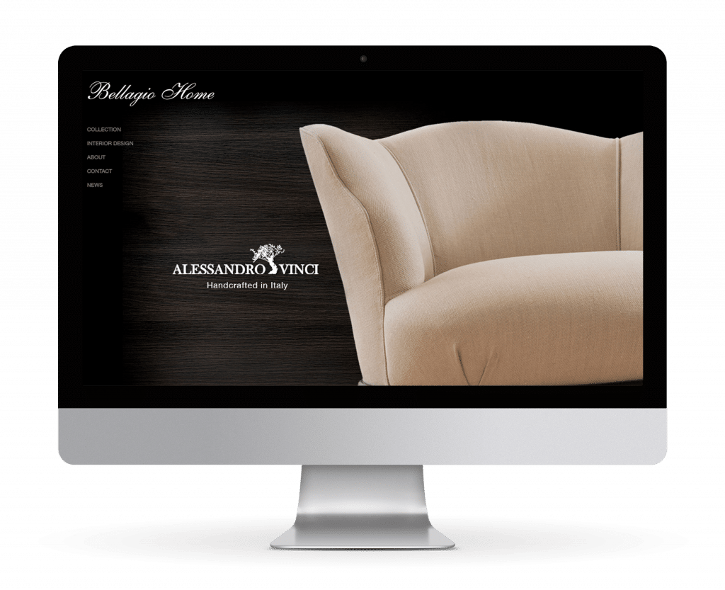 Furniture store, Bellagio Home web design featuring the home landing page design.