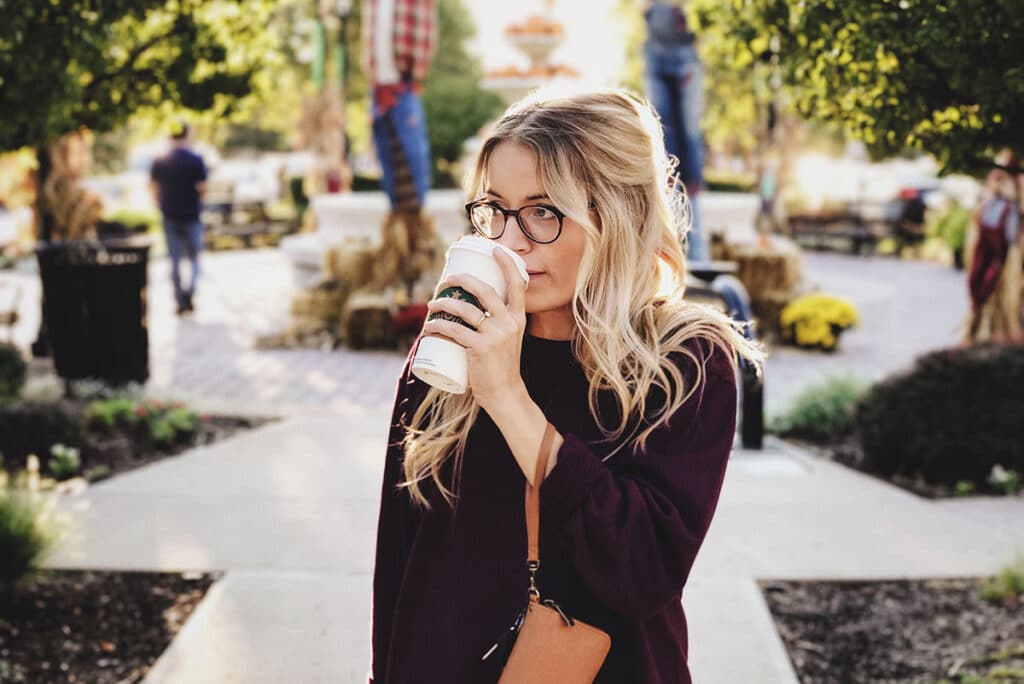 Woman taking a break and walking to stop feeling overwhelmed