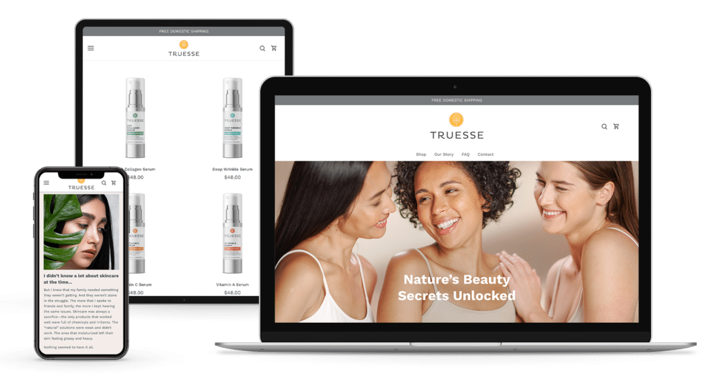 Launch a Beauty Brand: website design on 3 screen sizes