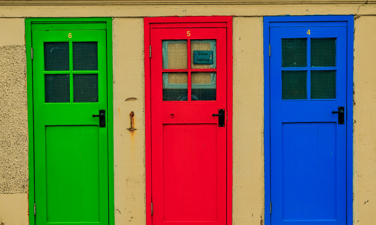 Creating a color palette for your brand featuring three red, green, and blue doors.