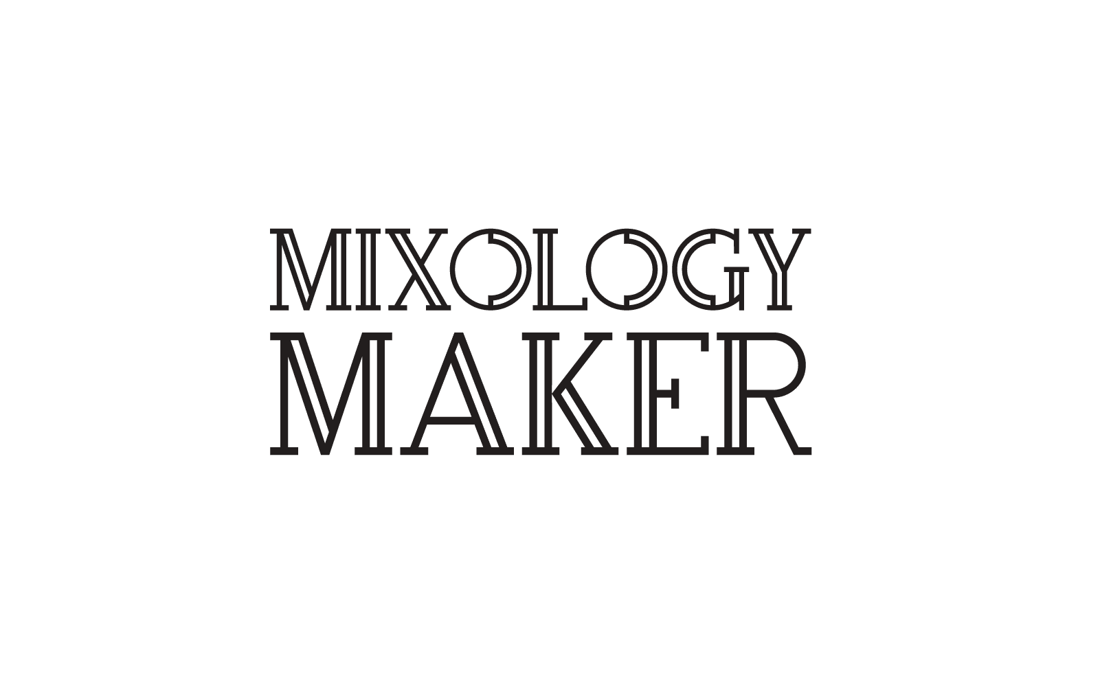 Mixology Maker casual logo design in black and white with slab serif font and hand drawn martini glass element.