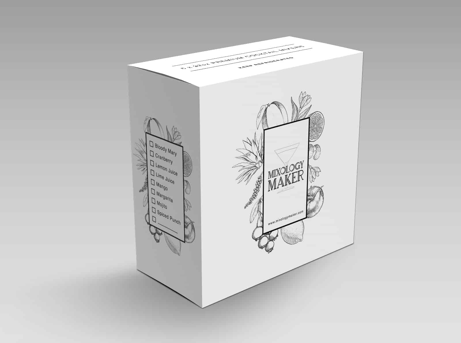 Creme de Mint's secondary packaging design for 6packs of Mixology Cocktail Mixers