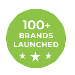 Award badge for designing over 100 brands on shelves