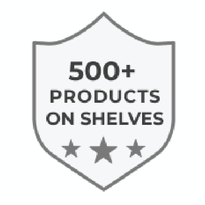 Award badge for designing over 500 products on shelves