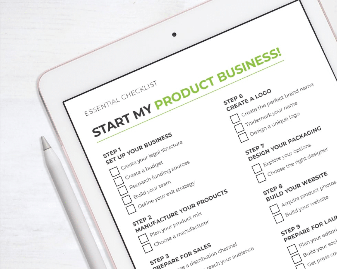 Checklist of action items to start a product business