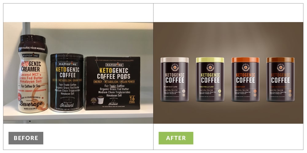 Showing before and after supplement label designs for Rapid Fire 