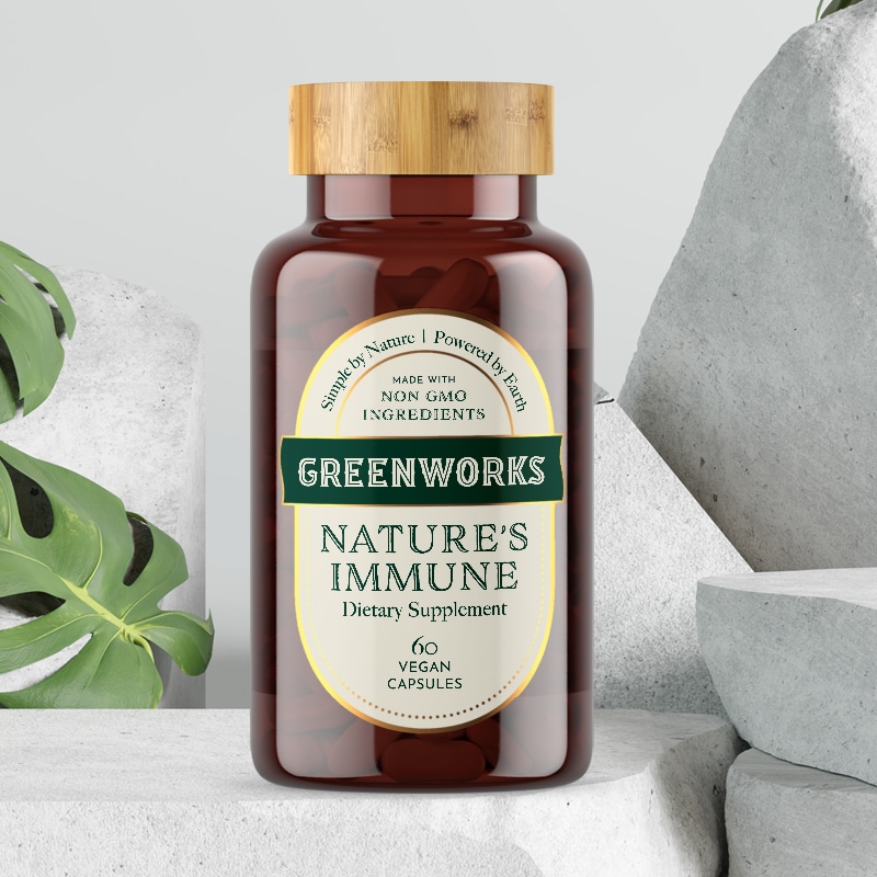 Greenworks supplement label design stands out as simple but powerful premium brand with its oval label and retro logo design