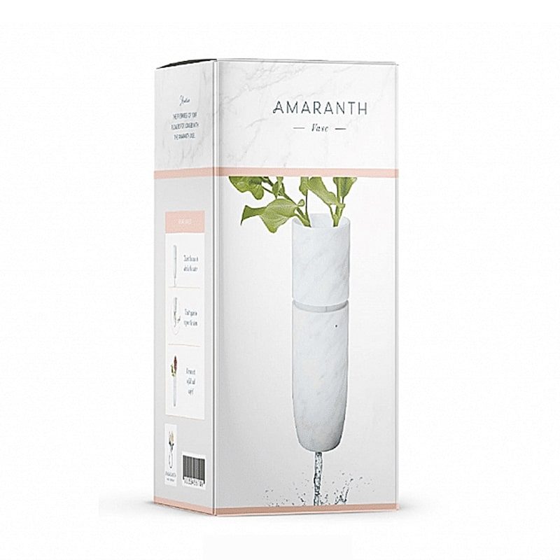 Amaranth vase retail packaging before redesign with unclear messaging